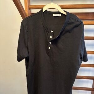 Buck Mason - Black Curved 5 - Button Henley, Sz Medium.  100% Cotton.